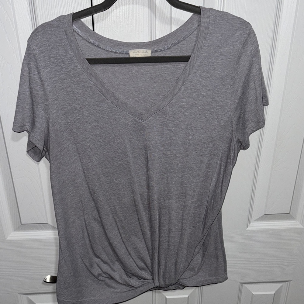 Ultra Flirt Gray V-Neck Short Sleeve Tee